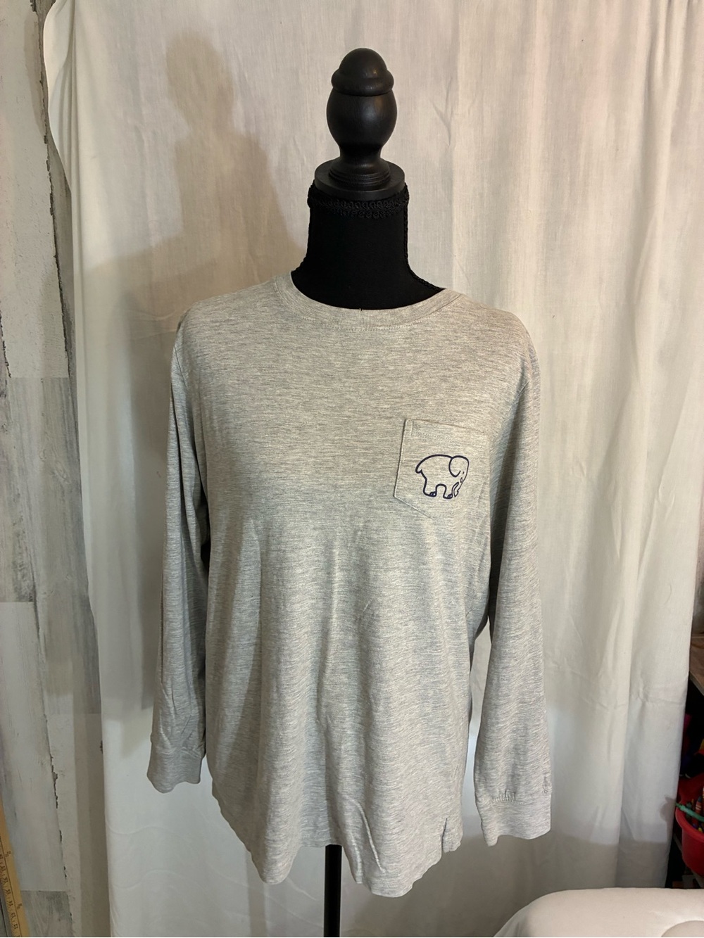 ivory ella Light Gray Long-Sleeve Pocket Tee with Elephant Logo
